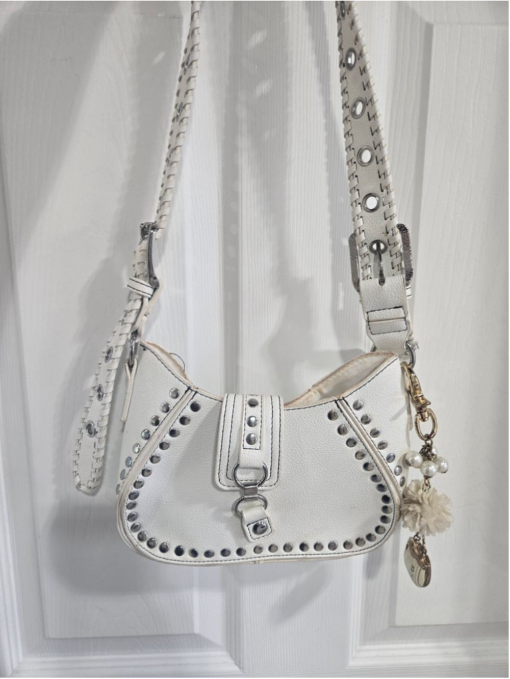 Urban Outfitters White Studded Shoulder Bag, One Size